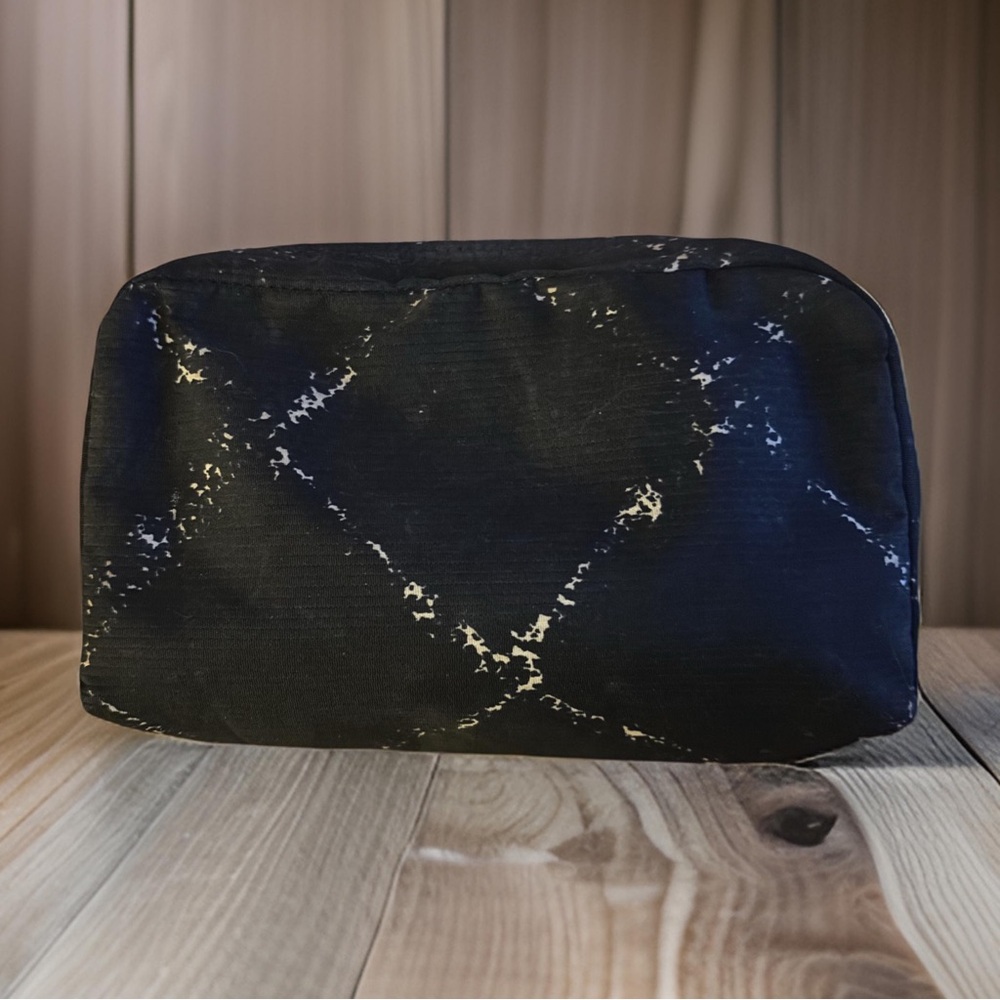 CHANEL | Old Travel Line Black Quilted Print Nylon Cosmetic Makeup Pouch - Picture 2 of 7